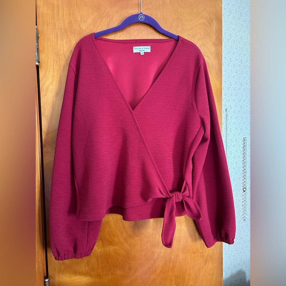 Texture & Thread Madewell Red Wrap-Tie Blouse